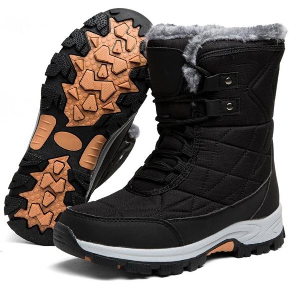 Women's Winter Boots Fur Lined  Anti-Slip Waterproof Backpacking Boots, Black